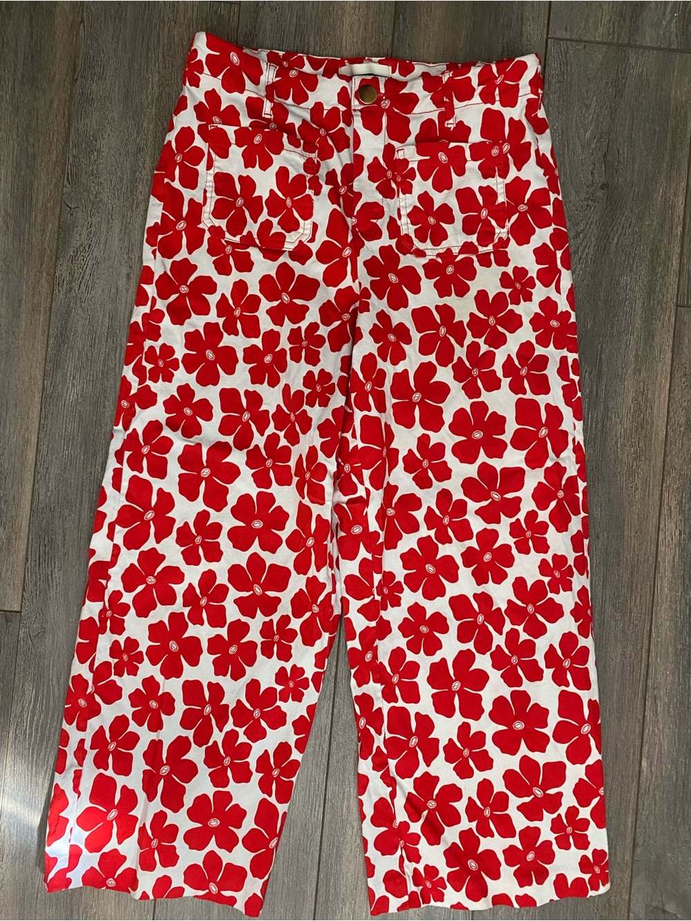 Jules & Leopold Red and White Floral Wide-Leg Pants